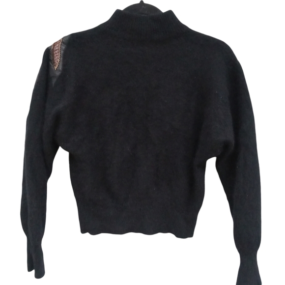 Vintage Erez Sweater Mock Neck Cropped Lambswool Angora Leather Snake Skin Med. - Picture 4 of 12